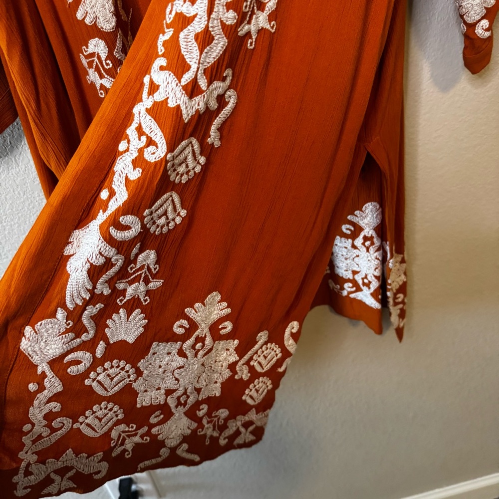 Chico's Embroidered Drama Kimono Top Burnished Clay Size L/XL - Picture 5 of 13